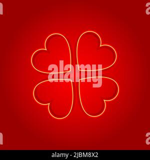 Golden four leaves clovers for Saint Patricks Day red blur radial background illustration. Clover icon, sign,symbol. Irish holiday Saint Patrick`s Day Stock Vector